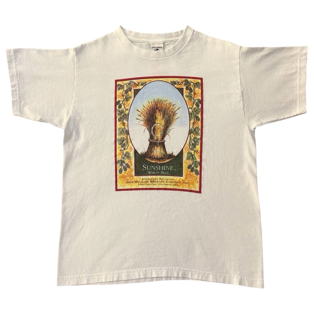 Vintage 90s New Belgium Sunshine Wheat Beer Promotional Graphic T‑Shirt Small